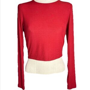 Skims Red Ribbed Crop Long Sleeve Tee